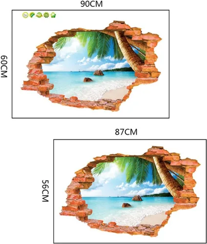 Miniatura 2 de U-Shark® Adhesivo 3D autoadhesivo, extraíble, para pared, vinilo decorativo (8001F Coconut Sea Beach(23.6 x 35.4 pulgadas)