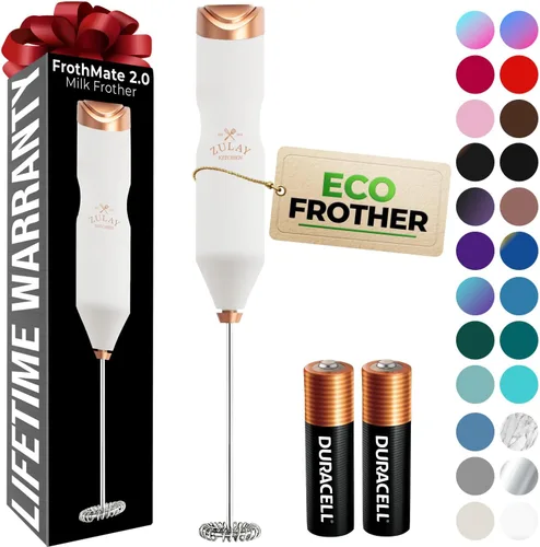Miniatura 150 de Zulay Kitchen Espumador de leche de mano a pilas - Mezclador eléctrico de bebidas para café, lattes, capuchinos, matcha y chocolate caliente