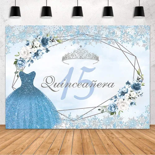 Miniatura 2 de MEHOFOND Telón de fondo de quinceañera de invierno de 7 x 5 pies para niña, suministros de decoración de fiesta de cumpleaños de 15 años, pancarta