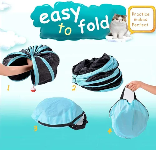 Miniatura 5 de Juguete de túnel para gatos de 5 vías, plegable para gatos, casa de juegos para mascotas, tubo con bolsa de almacenamiento para gatos, cachorros