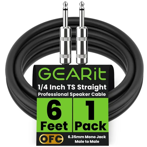 GEARit Cable de altavoz profesional (6 pies), cobre puro 12 AWG, de 1/4 de pulgada a 1/4 de pulgada, TS recto macho a macho para amplificador,
