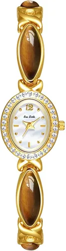 Miniatura 7 de Elegante reloj de pulsera dorado para mujer, esfera ovalada vintage, movimiento de cuarzo impermeable, reloj de vestir de cara pequeña para mujer