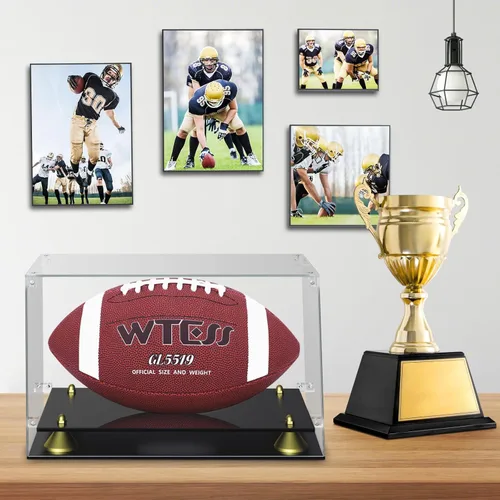 Miniatura 6 de Caja de exhibición de fútbol acrílico KKU - Soporte negro de doble nivel transparente para exhibición de fútbol firmado y autografiado