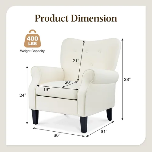 Miniatura 3 de YOLENY - Silla decorativa moderna, con respaldo alto, sillón individual tapizado con botones de tela y patas de madera para sala de estar, Beige