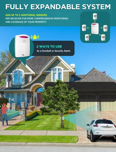 Miniatura 2 de Alarma de entrada inalámbrica para exteriores, alarma con sensor de movimiento 1byone de 1000 pies de alcance con campanillas extra fuertes, sistema