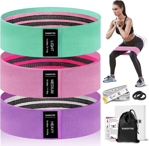 KANGFITER Non-Slip Fabric Resistance Bands for Working Out, Loop Exercise Bands for Booty Leg, Butt, Glute, Stretch Workout Bands for Women & Men,