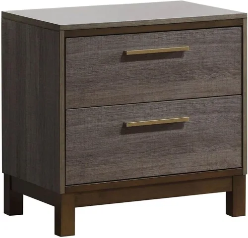 Miniatura 2 de NewCosmos Mesita de noche contemporánea de dos tonos gris antiguo, mueble de dormitorio, mesita de noche, centro de metal, tiradores de barra