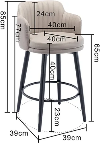 Miniatura 3 de Juego de 2 taburetes de bar giratorios de cuero napa naranja con Brazos traseros y patas de metal negro, sillas de bar de altura de mostrador
