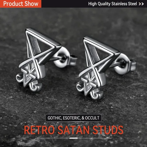 Miniatura 3 de FaithHeart Satan Baphomet - Aretes de cabeza de calavera de cabra para hombres y mujeres aretes punk de acero inoxidable con embalaje de regalo