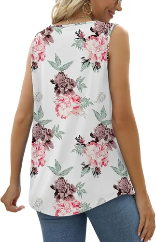 Miniatura 88 de Saloogoe - Camisetas sin mangas veraniegas para mujeres, plisadas con cuello cuadrado y dobladillo curvado, blusas de ajuste holgado con movimiento