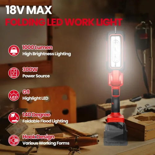 Miniatura 2 de Luz de trabajo LED inalámbrica para batería Milwaukee M18 MAX, dos niveles ajustables hasta 1000 lúmenes con protección de bajo voltaje, iluminación