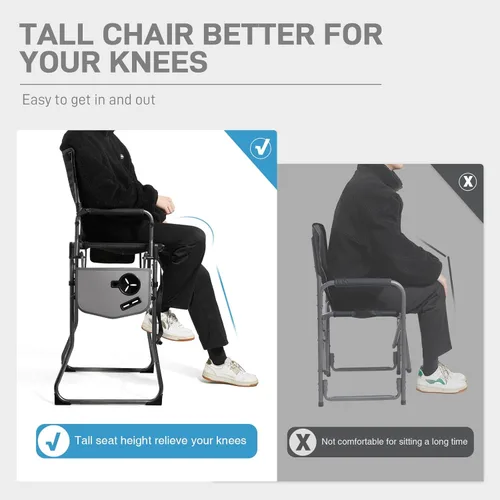 Miniatura 9 de EVER ADVANCED Silla alta de textileno para campamento, silla de directores de malla, taburete de bar plegable alto con mesa auxiliar para Malla Negra