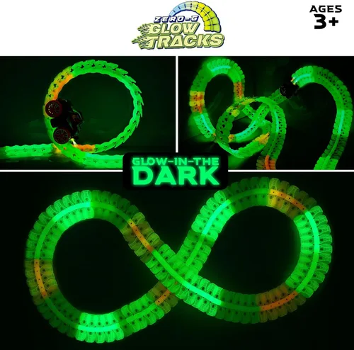 Miniatura 4 de USA Toyz Zero-G Glow Pista de Carreras para Niños - Juego de Pista de Carreras Flexible de 150 Piezas que Brillan en la Oscuridad con Ventosas