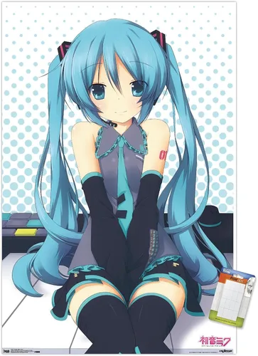 Miniatura 14 de Trends International Hatsune Miku - Póster de pared de llaves, 14.725 x 22.375 pulgadas, versión enmarcada de madera de granero