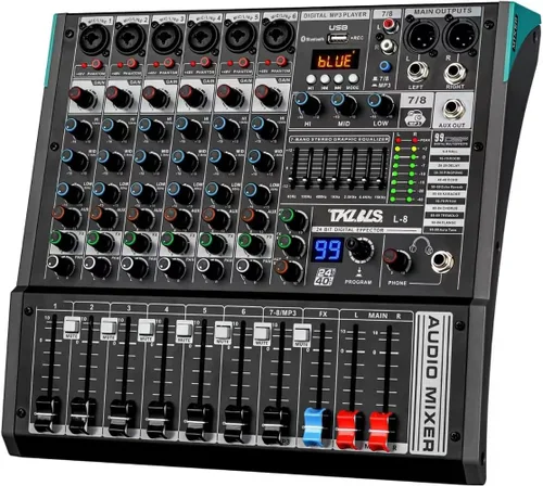 Miniatura 13 de Mezclador de audio, TKLBLS profesional de 16 canales, mesa de mezclas para DJ con DSP de 99 bits, consola de mezclas de sonido de 7 bandas de EQ