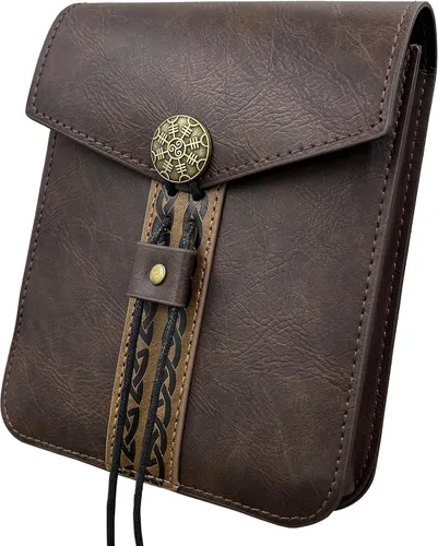 Miniatura 2 de HiiFeuer Bolso de cinturón de cuero sintético medieval vintage, bolso de cintura retro de la edad media, paquete lateral portátil para LARP Ren