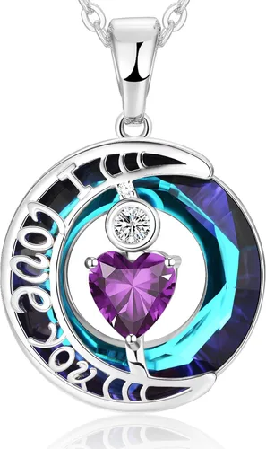 Miniatura 56 de Collares de cristal para mujer, regalos para aniversario de esposa, regalos de cumpleaños para mujeres, collar de zafiro azul con la frase "I Love