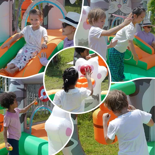 Miniatura 5 de INFLATEFLY Casa inflable de rebote para niños, castillo hinchable con tobogán y soplador, piscina de bolas, aro de baloncesto, juego de dardos