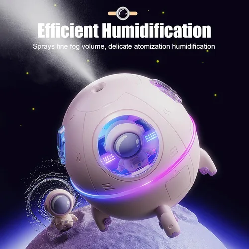 Miniatura 3 de Humidificadores de niebla fría, mini humidificador USB, lindo humidificador en forma de nave espacial, humidificador portátil de luz ambiental