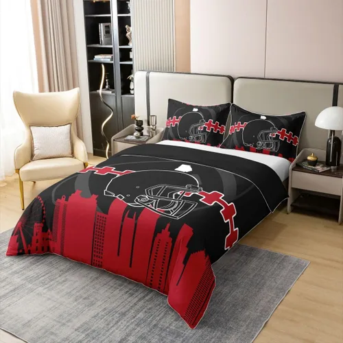 Miniatura 3 de Erosebridal Juego de funda de edredón de fútbol 100% algodón, para niños y niñas, funda de edredón, juegos de cama de rugby con 1 funda de almohada