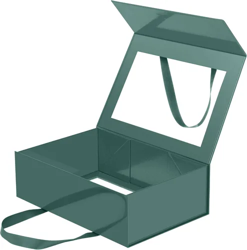 Miniatura 13 de Caja de regalo negra con ventana, caja de regalo magnética transparente para regalo, caja de propuesta de padrino de boda (10.5 x 7.5 x 3 pulgadas)