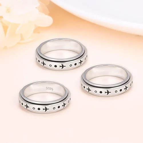 Miniatura 5 de Anillo giratorio de avión para mujeres, hombres, niños y niñas, de plata de ley 925, anillos antiestrés para ansiedad, alivio del estrés, TDAH