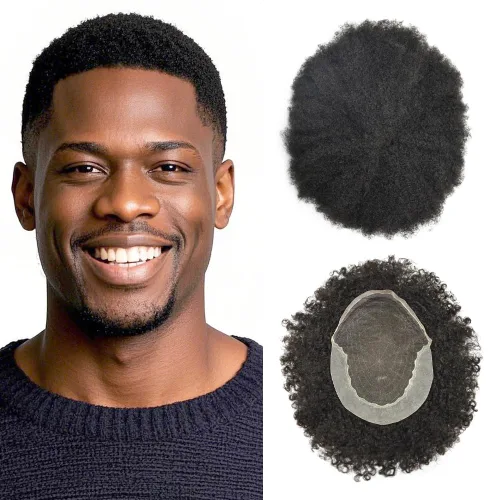 Miniatura 10 de LYRICAL HAIR Afro Kinky Curly Toupee – Cabello humano brasileño para hombre Toupee HD encaje frontal – Afro Americano Hombres Afro Ondulado Sistema