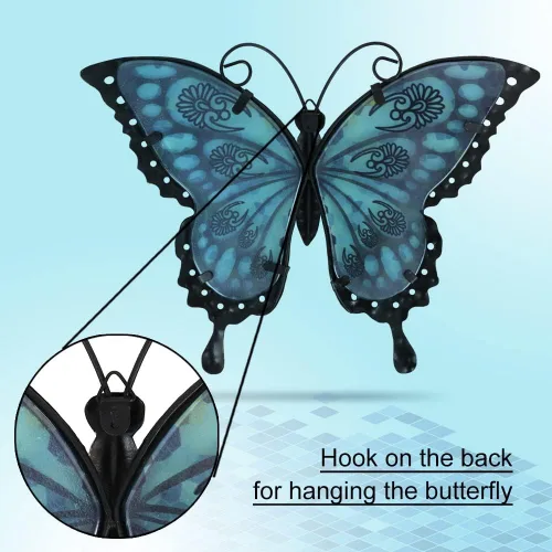 Miniatura 5 de LIFFY Decoración de pared de mariposa de metal, esculturas artísticas de pared de vidrio para exteriores, 12 pulgadas, decoración de jardín colgante