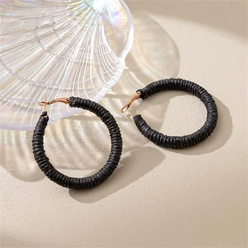 Miniatura 2 de Aretes de ratán hechos a mano, diseño circular de mimbre trenzado, diseño de mimbre de paja trenzada, estilo bohemio, aretes de gota de verano