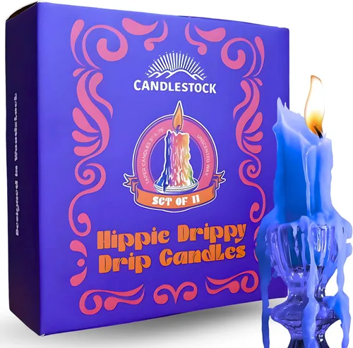 Miniatura 15 de Candlestock Hippie Drippy Drip Candles - Paquete de 11 velas cónicas de goteo – Velas de fusión de botellas de vino (arcoíris hippie)