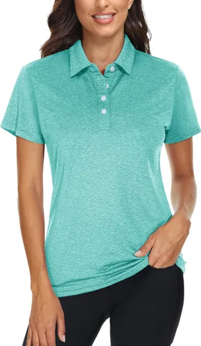TACVASEN Camisas tipo polo para mujer, de manga corta, con 4 botones, secado rápido, para entrenamiento, con cuello para el trabajo, correr, tenis