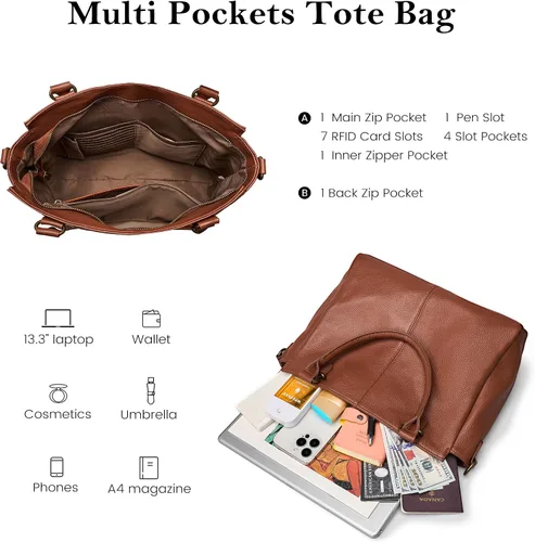 Miniatura 3 de befen Carteras de cuero genuino suave para mujeres, bolso tote pequeño, carteras, bolsos cruzados con asas superiores, cartera bandolera tipo satchel