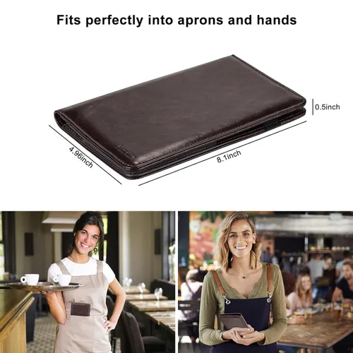 Miniatura 2 de Libreta de mesera para camarera, organizador de cuero con bolsillo con cremallera, folleto para personal de restaurante, soporte para cheques de Café