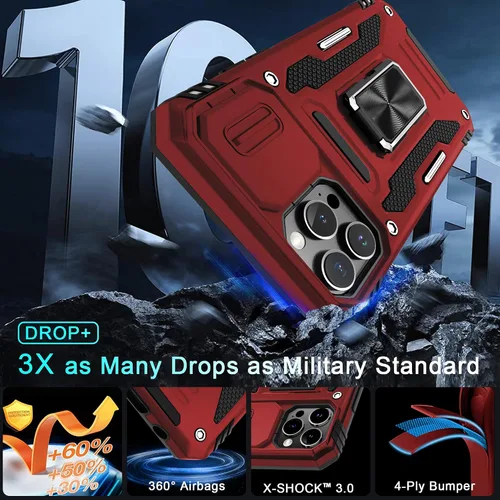 Miniatura 235 de DEERLAMN Funda para iPhone Xs Max con funda deslizante para cámara + protector de pantalla, soporte giratorio de anillo de grado militar a prueba