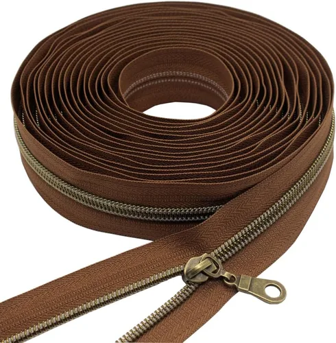 Miniatura 32 de YaHoGa #5 Cremalleras metálicas de nailon color latón antiguo de The Yard Bulk Cinta beige de 10 yardas con 25 unidades de tiradores para costura