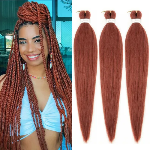 Miniatura 24 de Cabello trenzado marrón preestirado de 30 pulgadas, 3 paquetes de cabello trenzado preestirado de color 30 EZ, textura Yaki, extensiones de cabello