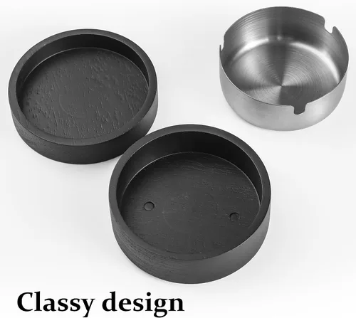 Miniatura 4 de Cenicero lindo para cigarrillos con tapa DDAJJAJ Cenicero de madera con acero inoxidable, cenicero portátil decorativo, cenicero resistente al