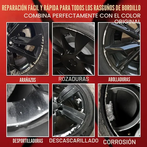 Miniatura 8 de Kit de reparación de arañazos de rin, bolígrafo de pintura para reparación de rin de llantas, color negro universal para rines (negro brillante)