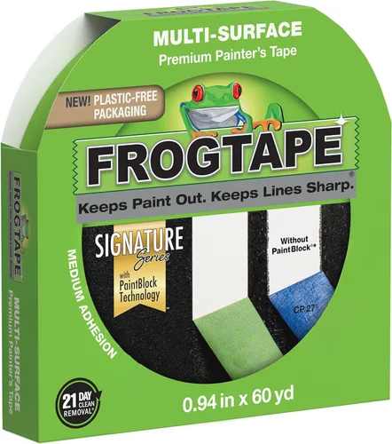 FrogTape Cinta para pintores multisuperficie con bloque de pintura, 1 pulgada de ancho (0.94 pulgadas x 60 yardas), adherencia media, verde, 1 rollo