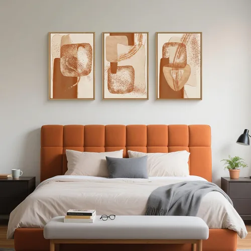 Miniatura 4 de Celestdeco Juego de arte de pared en lienzo abstracto y neutro grande con marco naranja, moderno y minimalista para pared, diseño geométrico bohemio