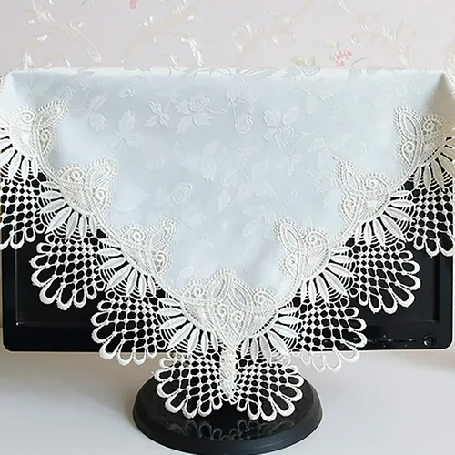 Miniatura 6 de Hsvanyr Manteles suaves bordados de encaje cremoso, bufandas para mesita de noche con exquisitas flores, vintage, shabby chic para bodas