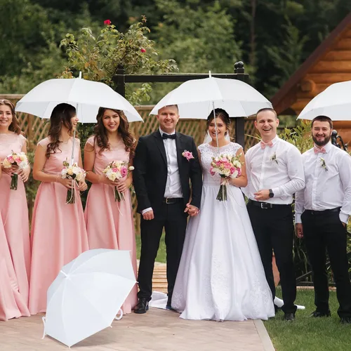 Miniatura 4 de Fabbay 6 Pcs Wedding Umbrellas Wedding Style Stick Umbrellas with J Hook Handle Large Canopy Umbrella Auto Open Windproof Stick Umbrellas for Adults
