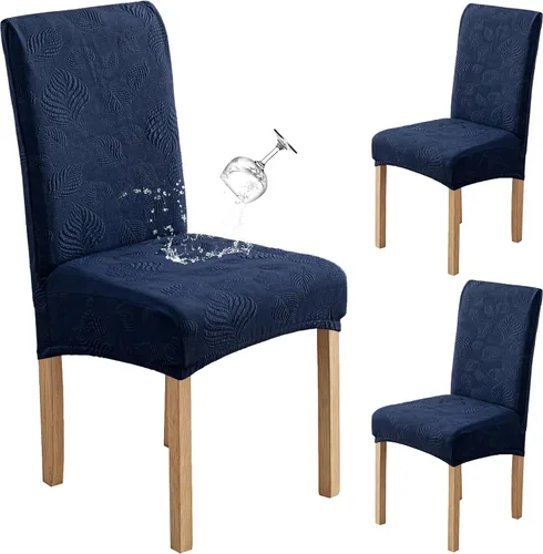 Miniatura 33 de Genina Juego de 2 fundas impermeables para sillas de comedor, fundas elásticas para sillas de comedor con hojas jacquard, protectores extraíbles