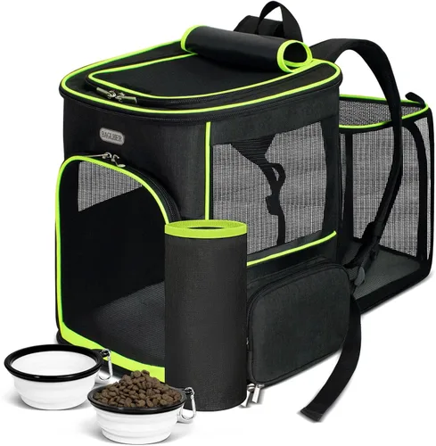 BAGLHER Bolsa de viaje retráctil para mascotas, mochila retráctil para suministros para mascotas (para todos los suministros de viaje para Negro