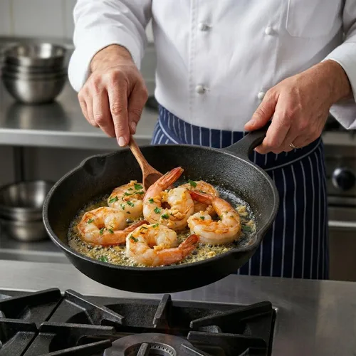 Miniatura 5 de Restaurantware Met Lux - Sartén sazonada de 6.5 x 10 x 1 pulgadas, 1 sartén resistente lista para horno, agujero para colgar, con boquilla