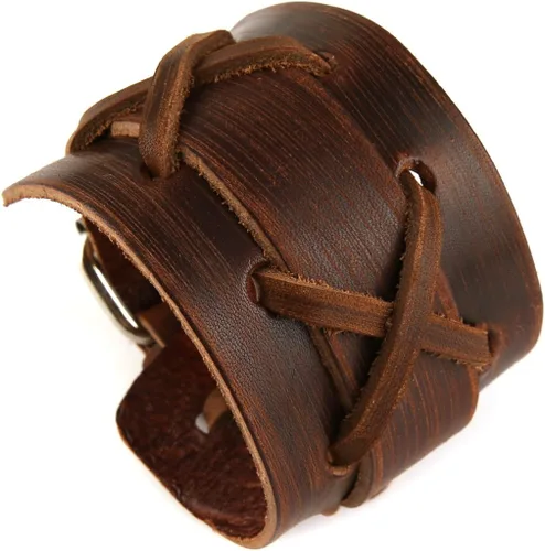 HZMAN Pulseras de cuero marrón Pulsera de cuero para hombre Pulsera ajustable Pulsera de regalo de joyería