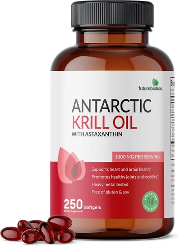 Futurebiotics Aceite de krill antártico de 1000 mg con omega-3 EPA, DHA, astaxantina y fosfolípidos - Aceite de krill 100% puro de alta calidad,