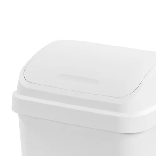 Miniatura 7 de Sterilite Paquete de 4 basureros con tapa oscilante, elegante cubo de basura de perfil cuadrado, 13 galones, color blanco, moderno contenedor