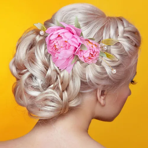 Miniatura 6 de HINZIC 2 pinzas para el pelo de flores de seda para mujeres, broches de flores 2 en 1, pasadores para el cabello con perlas florales para mujeres