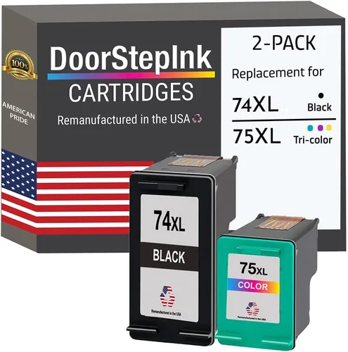 DoorStepInk Recambios de cartucho de tinta remanufacturados en los Estados Unidos para HP 74 XL 74XL HP 75 XL 75XL Combo Pack Negro CB336WN y Color